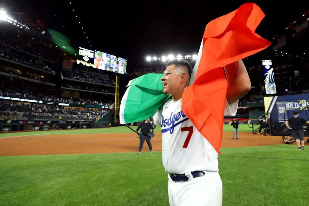 Julio Urias Los Angeles Dodgers 2020 World Series Champions Flag