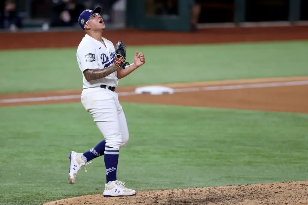 Julio Urias, the Mexican pitcher of the Dodgers, with tattoos out of series