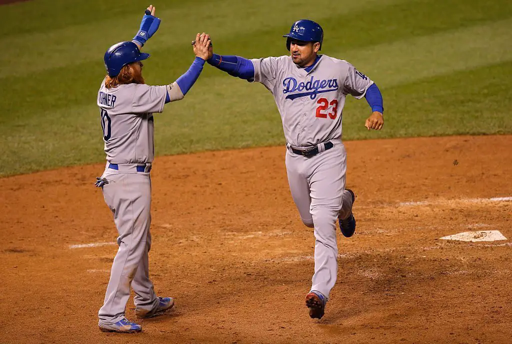 Adrian Gonzalez #23 of the Los Angeles Dodgers during a game