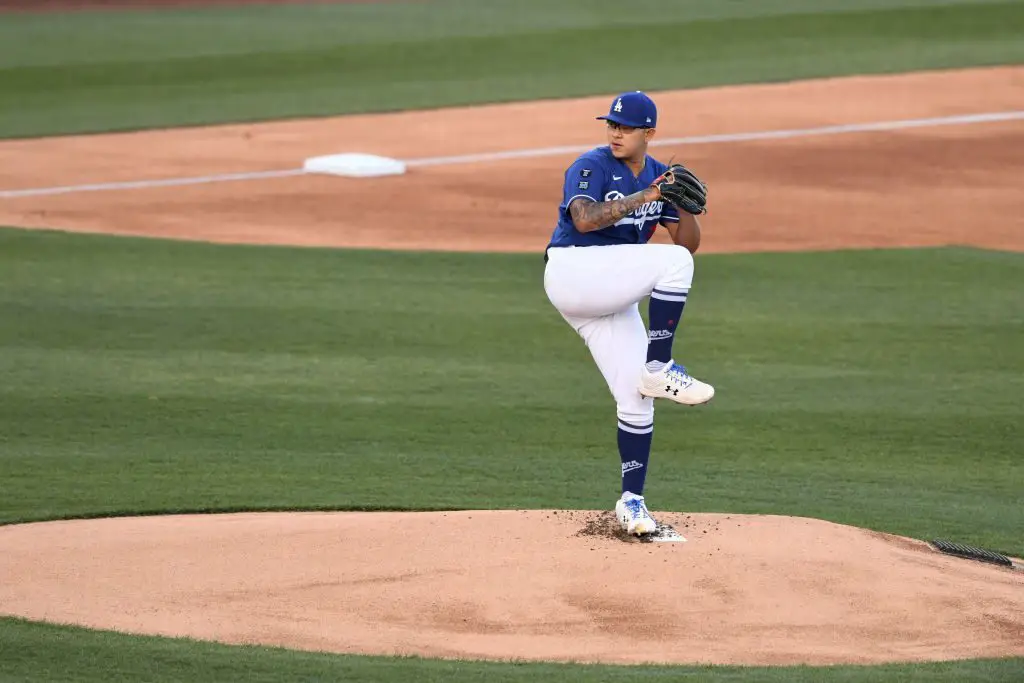 Julio Urias of the Los Angeles Dodgers delivers a first inning pitch  News Photo - Getty Images