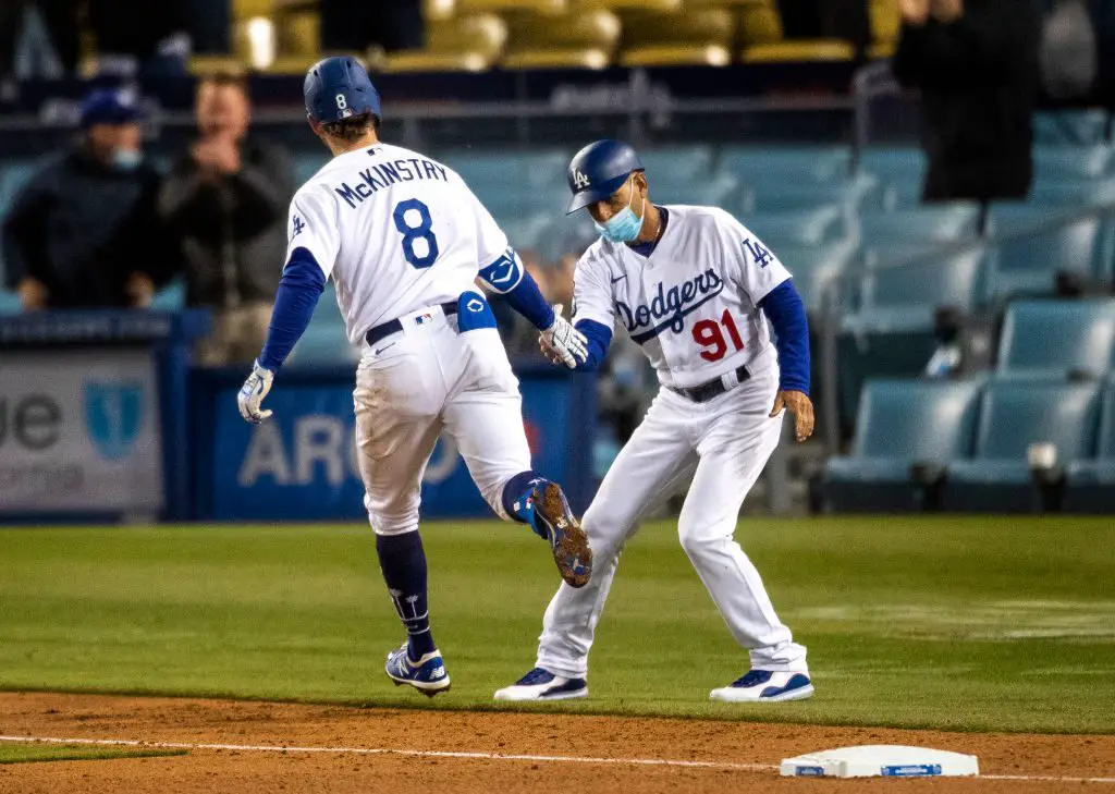 Los Angeles Dodgers second baseman Zach McKinstry (8) and