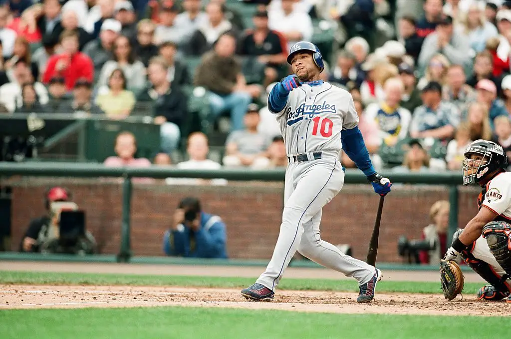 Los Angeles Dodgers' Gary Sheffield watches his game-winning solo home run  in the eighth inning against the San Diego Padres at Dodger Stadium in Los  Angeles, Wednesday, July 4, 2001. The Dodgers