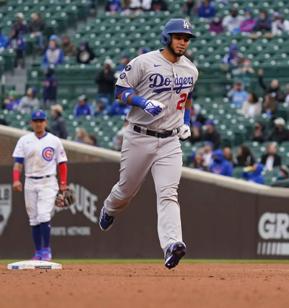 Zach McKinstry of the Los Angeles Dodgers watches play in the ninth News  Photo - Getty Images