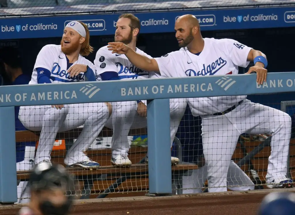 Los Angeles Dodgers infielder Trea Turner in a dugout during the