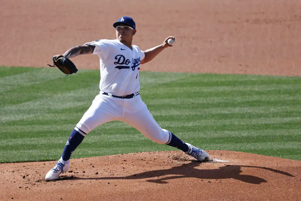 Julio Urias, the Mexican pitcher of the Dodgers, with tattoos out of series