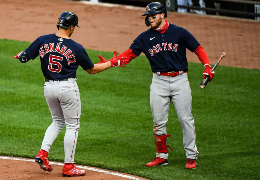 Enrique Hernandez of the Boston Red Sox watches his home run during News  Photo - Getty Images