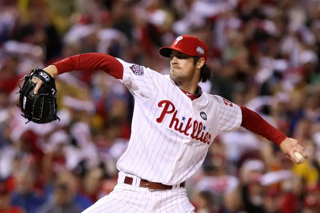 Philadelphia Phillies pitcher Cole Hamels pitches against the