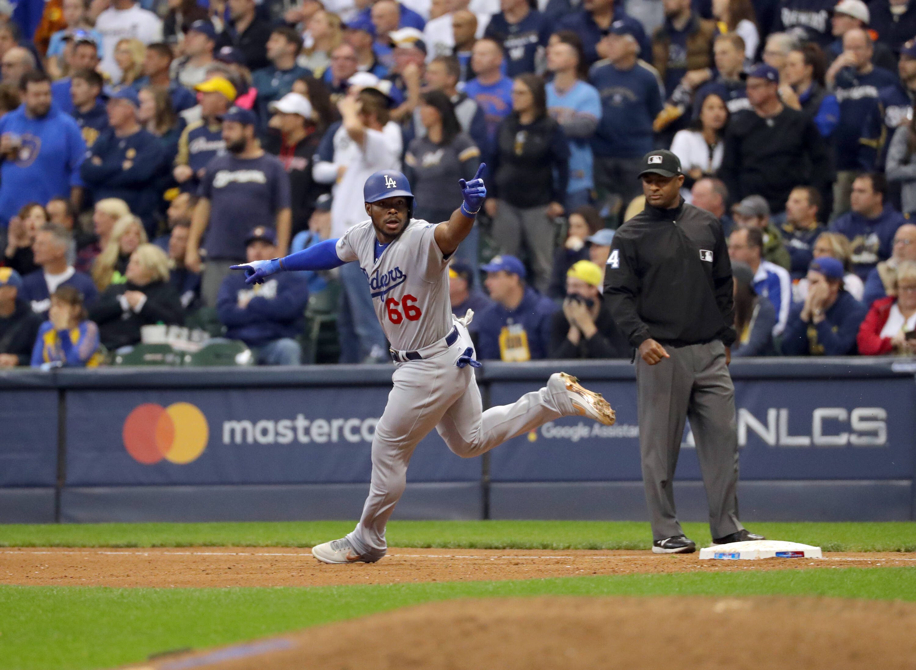 Yasiel Puig of the Los Angeles Dodgers looks on during batting News  Photo - Getty Images