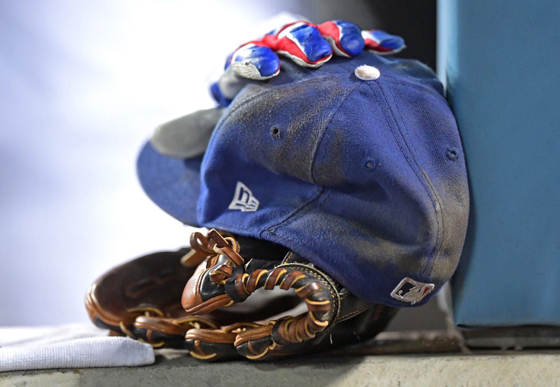 Dodgers hat and glove