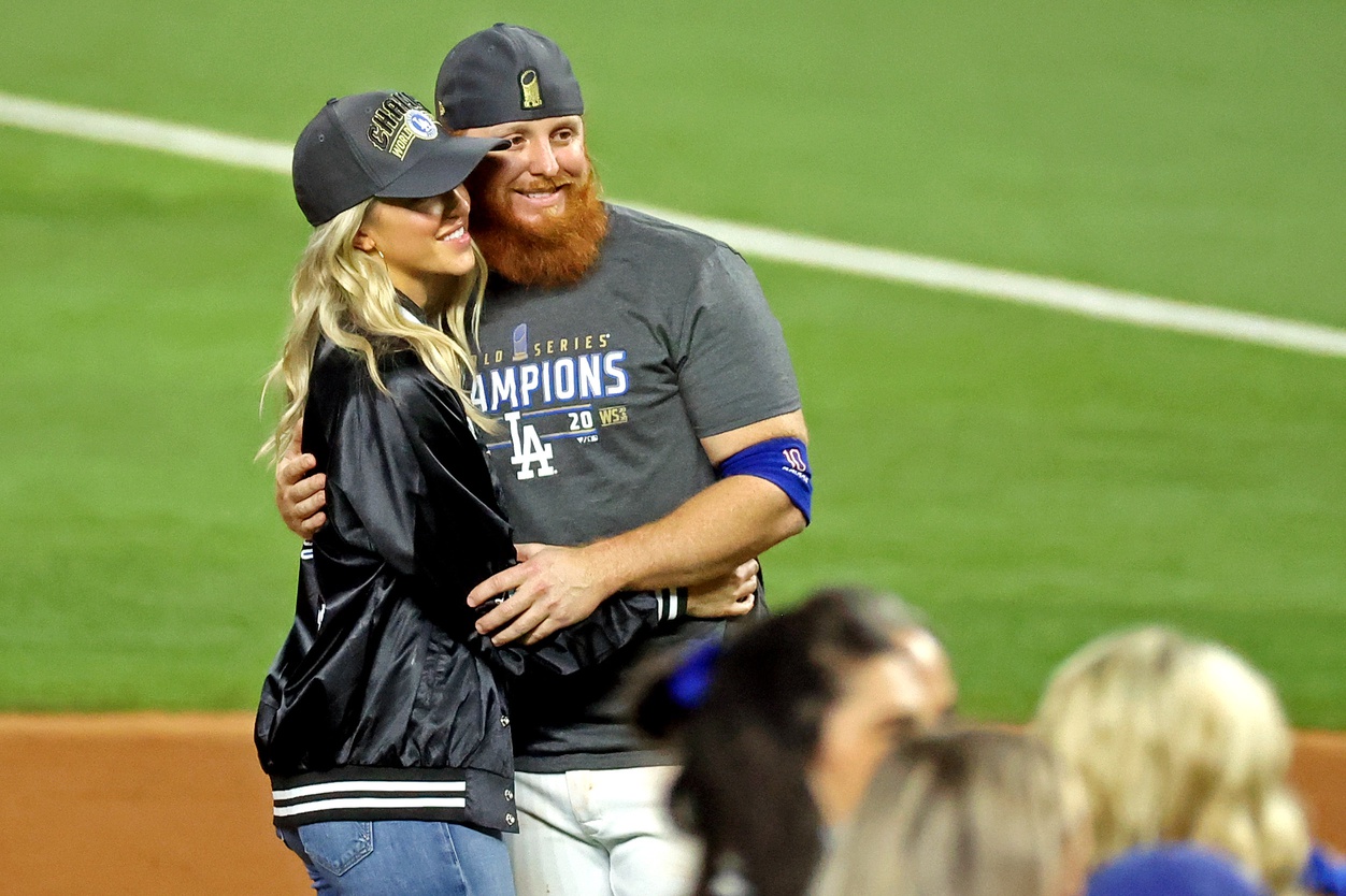 A detail shot of Justin Turner of the Los Angeles Dodgers jersey