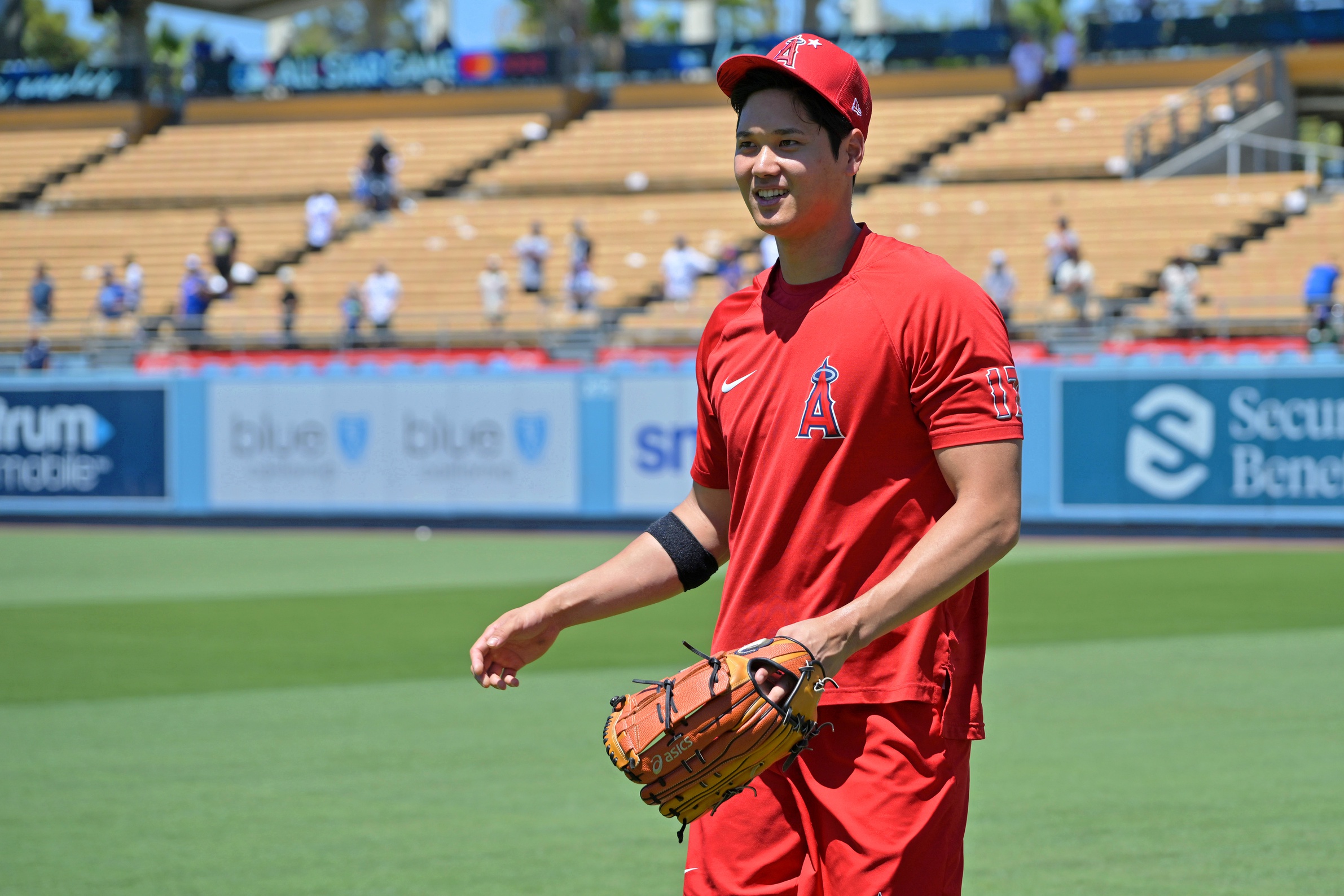 Los Angeles Angels two-way player Shohei Ohtani's Asics glove with