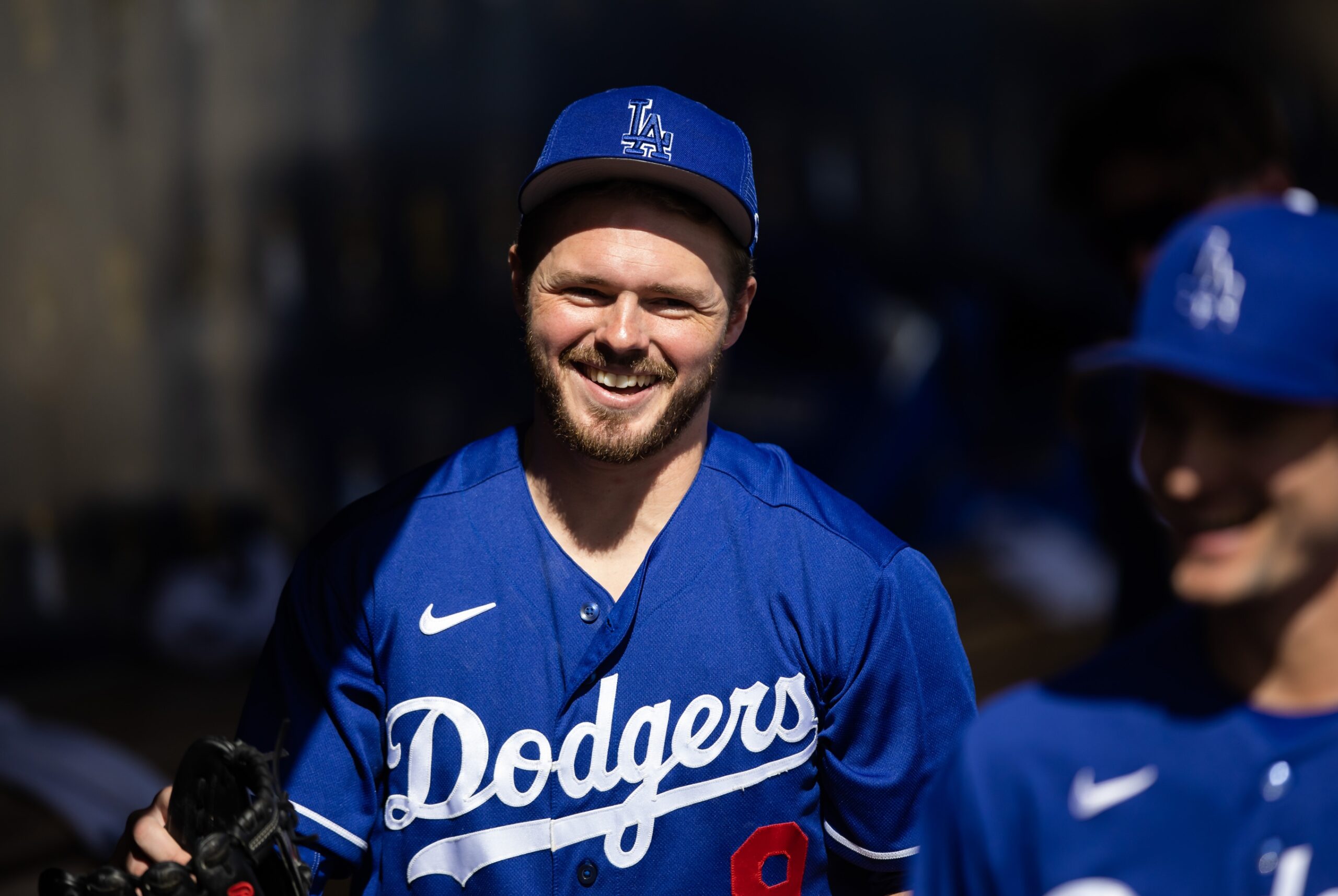 Gavin Lux of the Los Angeles Dodgers prepares to bat during the