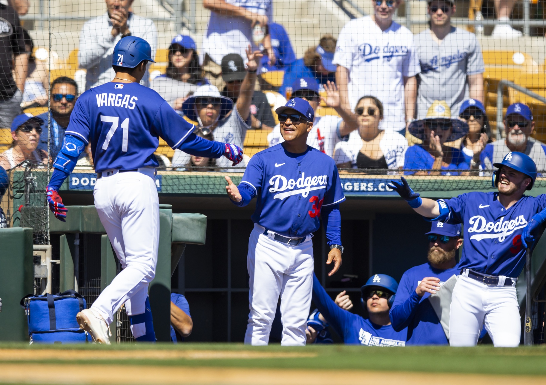 Los Angeles, United States. 18th June, 2023. Los Angeles Dodgers second  baseman Miguel Vargas (17) bunts during a MLB game against the San  Francisco Giants, Sunday, June 18, 2022, at Dodger Stadium