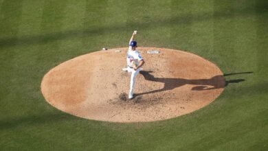 Jun 3, 2023; Los Angeles, California, USA; Los Angeles Dodgers relief pitcher Shelby Miller (18) throws in the sixth inning against the New York Yankees at Dodger Stadium.
