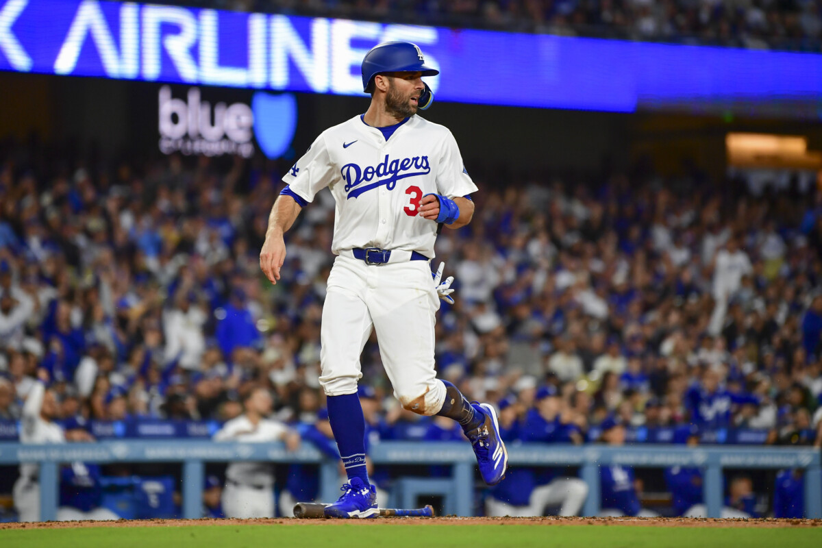Former Los Angeles Dodgers utility man Chris Taylor with the team in 2025.