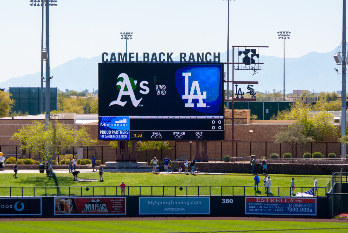 Mar 9, 2025; Phoenix, Arizona, USA; A general view from inside Camelback Ranch stadium in advance of a spring training game between the Oakland Athletics and Los Angeles Dodgers at Camelback Ranch-Glendale. Mandatory Credit: Allan Henry-Imagn Images