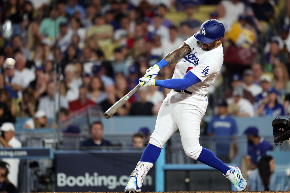 Former Los Angeles Dodgers outfielder David Peralta with the team in 2023.