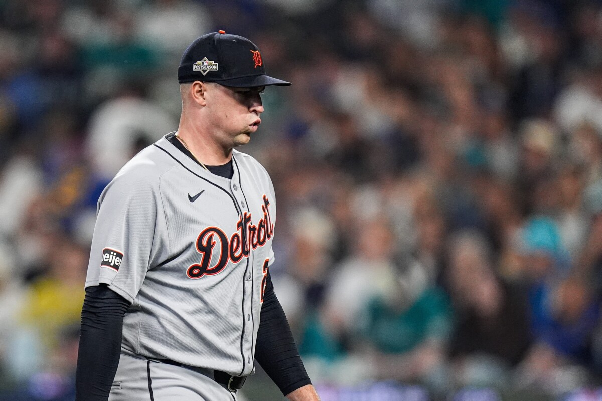 Tigers pitcher Tarik Skubal walks off the field after pitching the first inning against Mariners at ALDS Game 5 at T-Mobile Park in Seattle on Friday, Oct. 10, 2025.