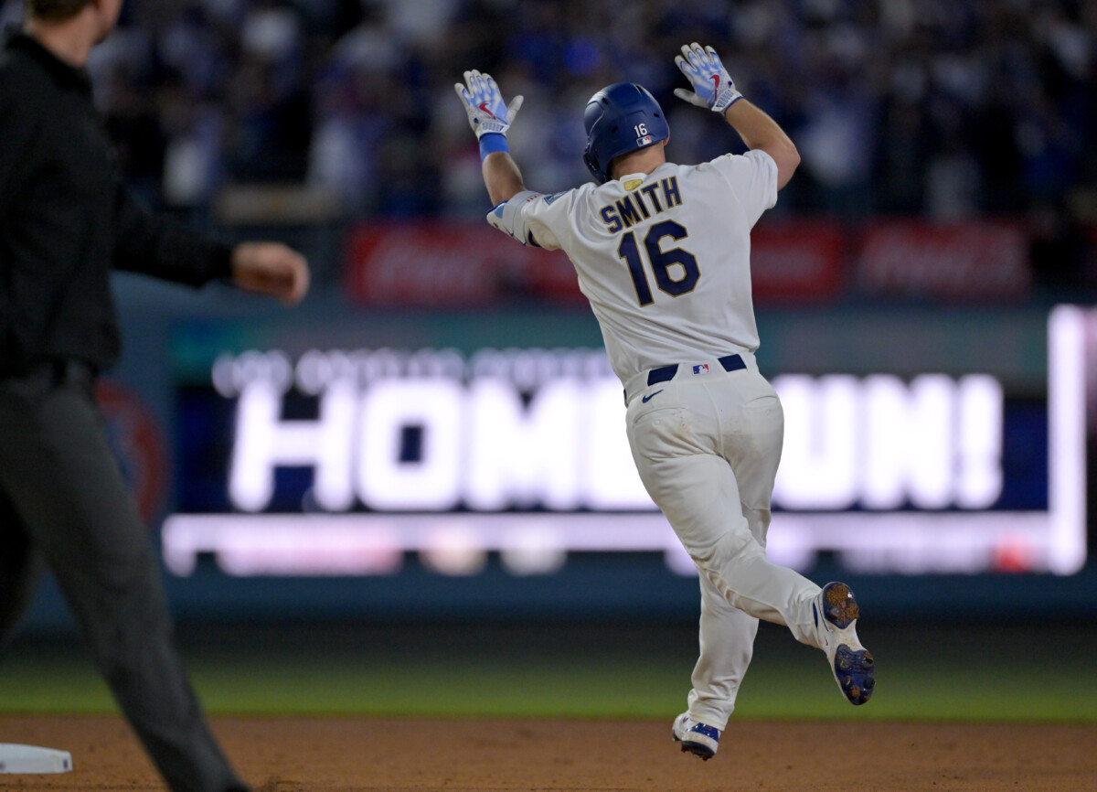 Mar 28, 2026; Los Angeles, California, USA; Los Angeles Dodgers catcher Will Smith (16) celebrates after hitting a two-run home run during the eighth inning against the Arizona Diamondbacks at Dodger Stadium. Mandatory Credit: Jayne Kamin-Oncea-Imagn Images