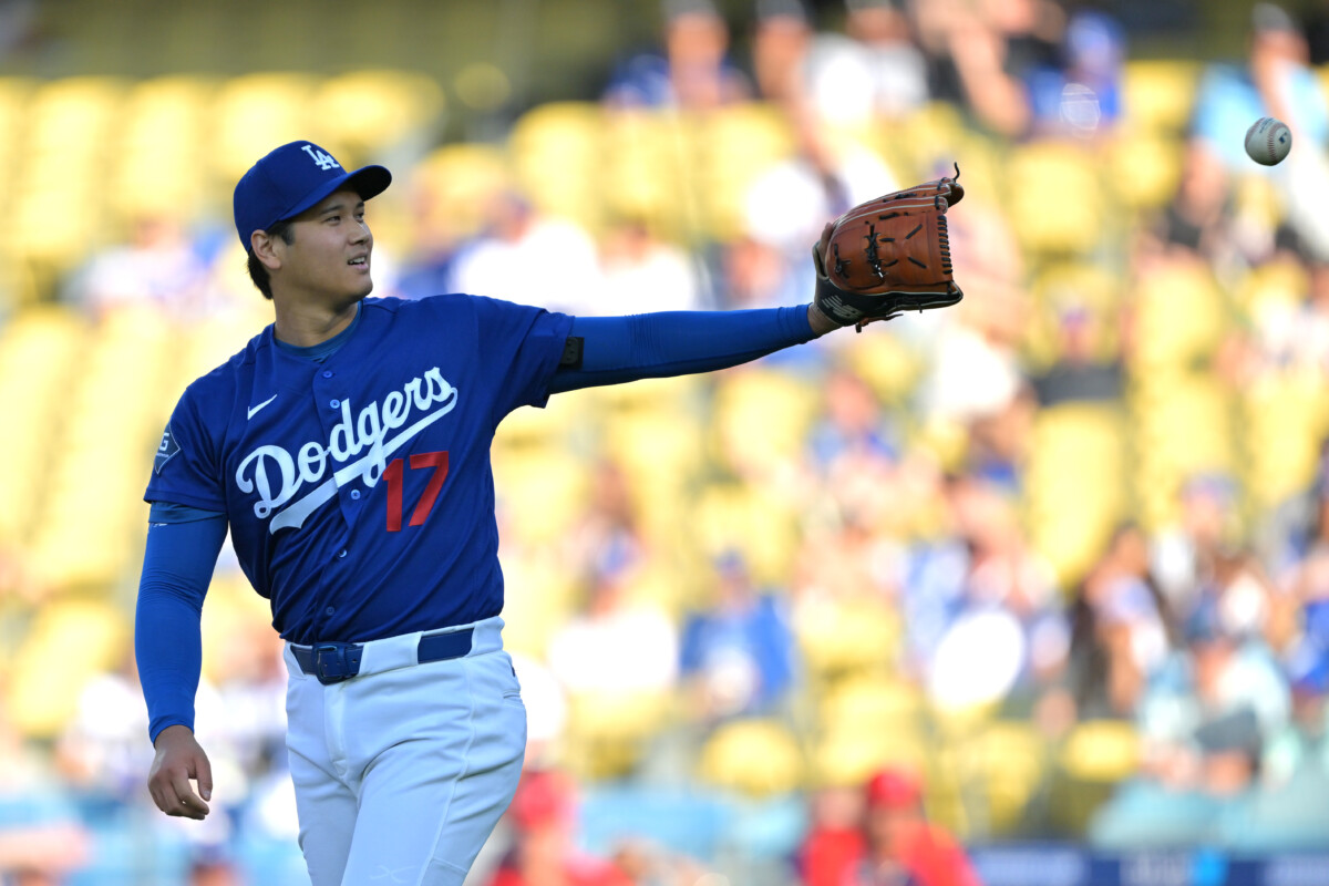 Los Angeles Dodgers two-way player Shohei Ohtani (17) on the mound during in the first inning against the Los Angeles Angels at Dodger Stadium.