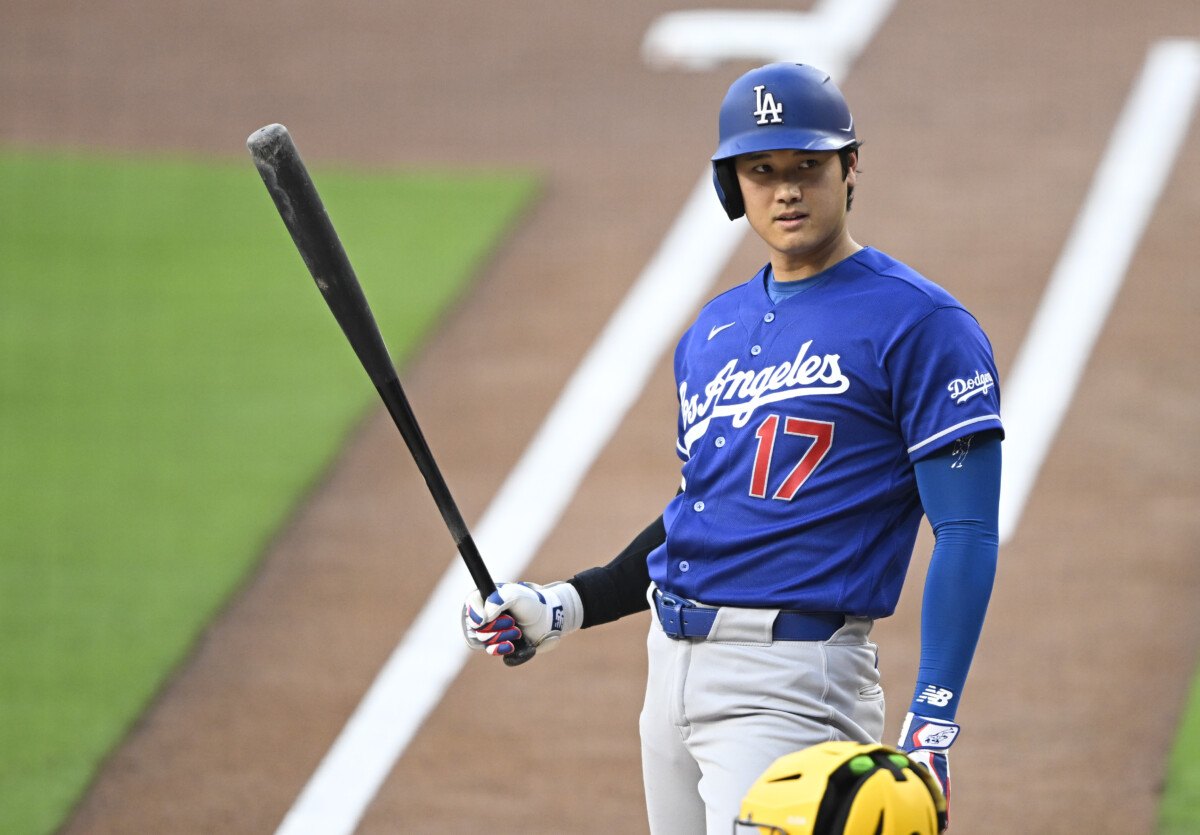 May 18, 2026; San Diego, California, USA; Los Angeles Dodgers designated hitter Shohei Ohtani (17) comes up to bat during the first inning against the Los Angeles Dodgers at Petco Park. Mandatory Credit: Denis Poroy-Imagn Images