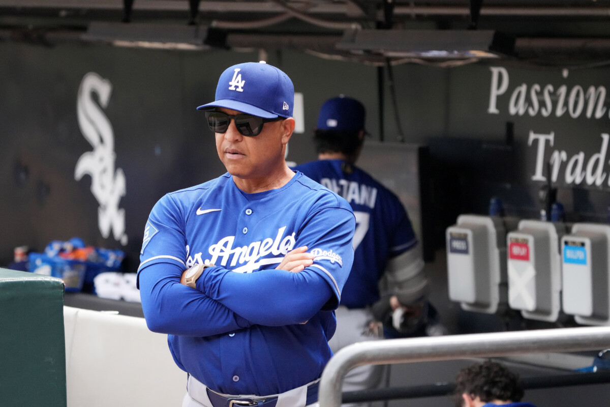 Jun 13, 2026; Chicago, Illinois, USA; Los Angeles Dodgers manager Dave Roberts (30) in the dugout before the game against the Chicago White Sox at Rate Field. Mandatory Credit: David Banks-Imagn Images