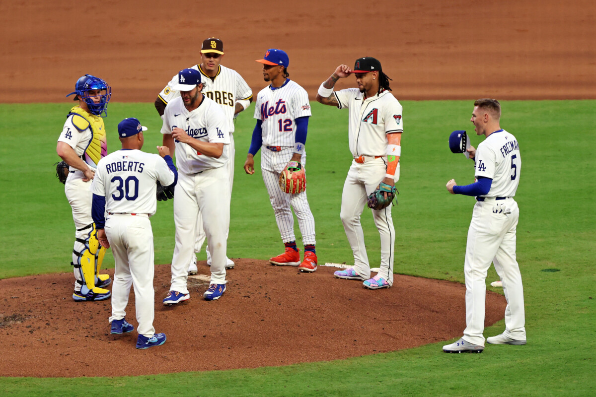 Jul 15, 2025; Cumberland, Georgia, USA; National League pitcher Clayton Kershaw (22) of the Los Angeles Dodgers leaves the game during the first inning during the 2025 MLB All Star Game at Truist Park. Mandatory Credit: Jordan Godfree-Imagn Images