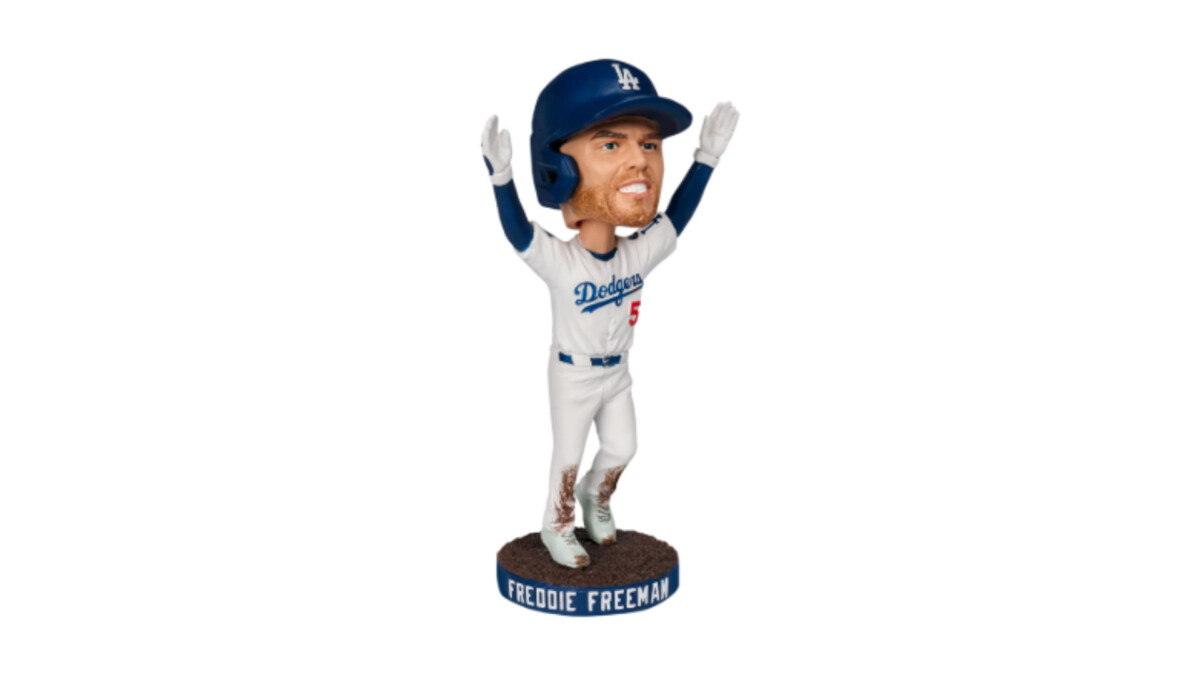 This Freddie Freeman bobblehead celebrates his walk-off grand slam in the World Series. Credit: Dodgers