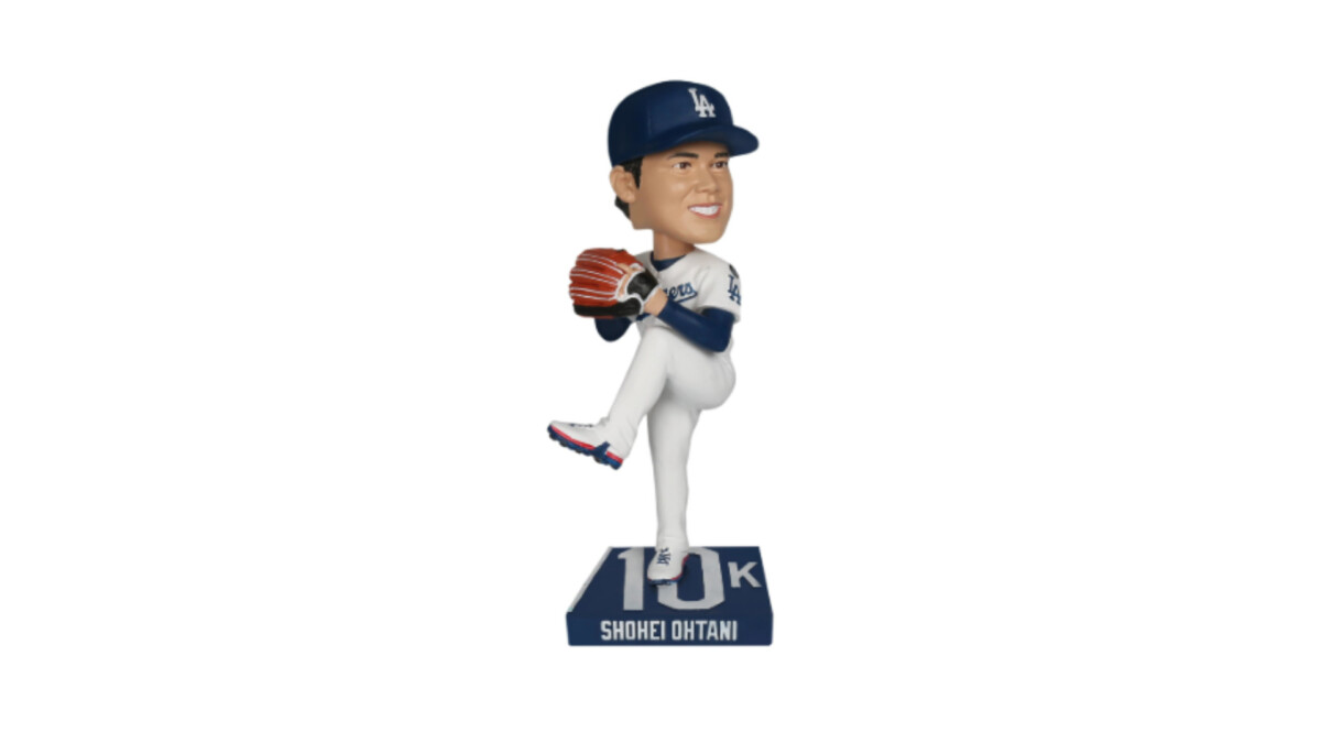 This is the second half of the two bobbleheads honoring Shohei Ohtani's 2025 NLCS Game 4 performance. Credit: Dodgers