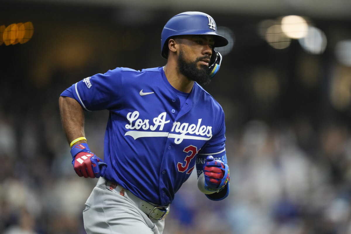 May 23, 2026; Milwaukee, Wisconsin, USA;  Los Angeles Dodgers left fielder Teoscar Hernandez (37) during the game against the Milwaukee Brewers at American Family Field. Mandatory Credit: Jeff Hanisch-Imagn Images