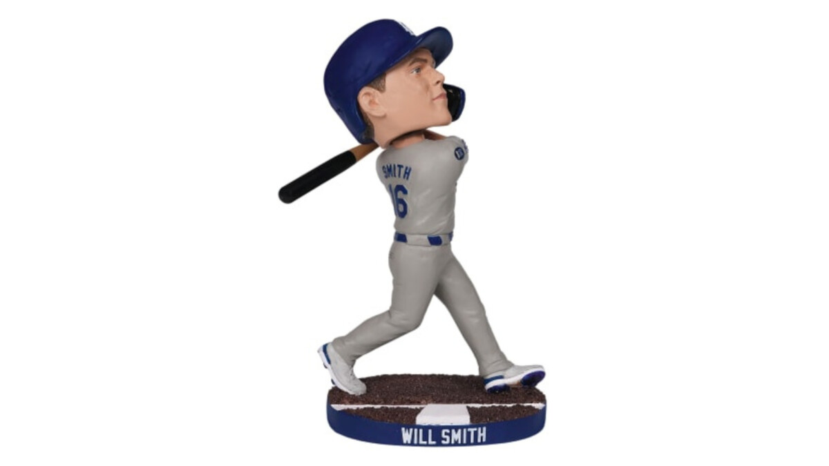 A bobblehead depicting Will Smith's World Series Game 7 home run was the first given away in 2026. Credit: Dodgers