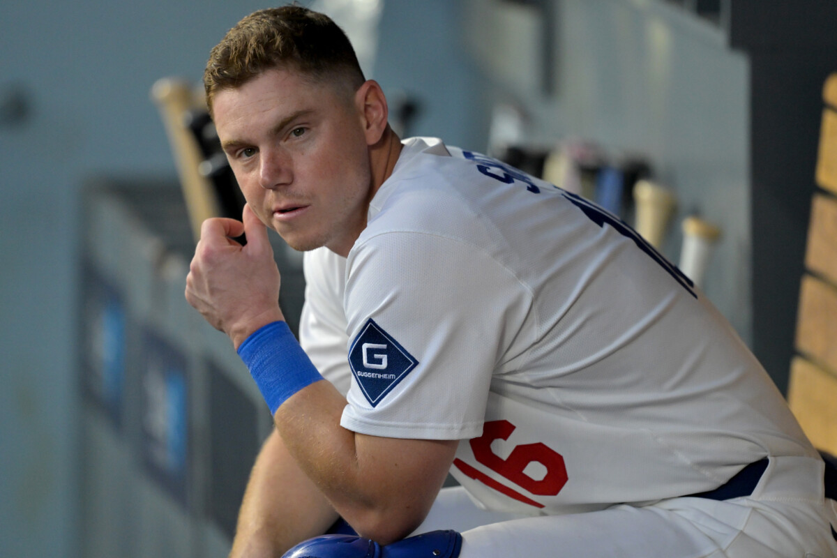 Jul 22, 2025; Los Angeles, California, USA; Los Angeles Dodgers catcher Will Smith (16) in the dugout during the game against the Minnesota Twins at Dodger Stadium. Mandatory Credit: Jayne Kamin-Oncea-Imagn Images