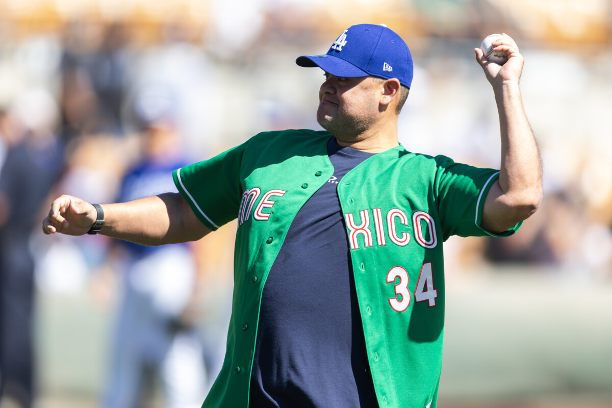 Mar 4, 2026; Glendale, AZ, USA; Fernando Valenzuela Jr in attendance of Team Mexico against the Los Angeles Dodgers during a spring training game at Camelback Ranch. Mandatory Credit: Mark J. Rebilas-Imagn Images