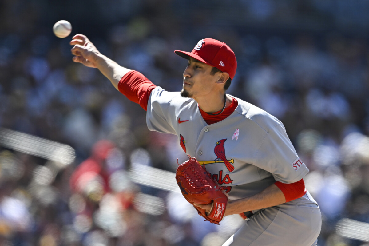 May 10, 2026; San Diego, California, USA; St. Louis Cardinals relief pitcher Riley O'Brien (61) delivers during the ninth inning against the San Diego Padres at Petco Park. Mandatory Credit: Denis Poroy-Imagn Images