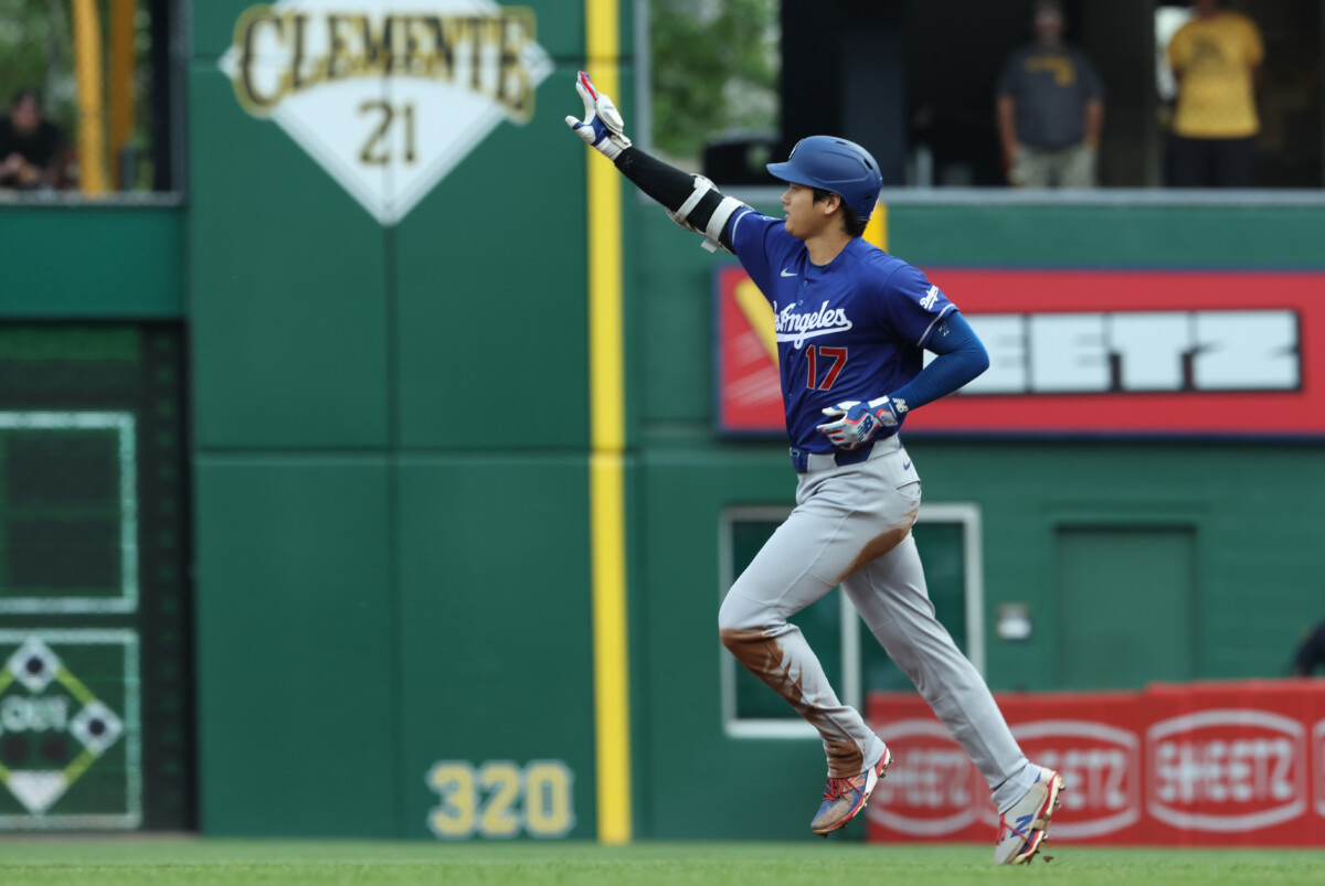 Jun 11, 2026; Pittsburgh, Pennsylvania, USA; Los Angeles Dodgers designated hitter two-way player Shohei Ohtani (17) circles the bases on a solo home run against the Pittsburgh Pirates during the third inning at PNC Park. Mandatory Credit: Charles LeClaire-Imagn Images