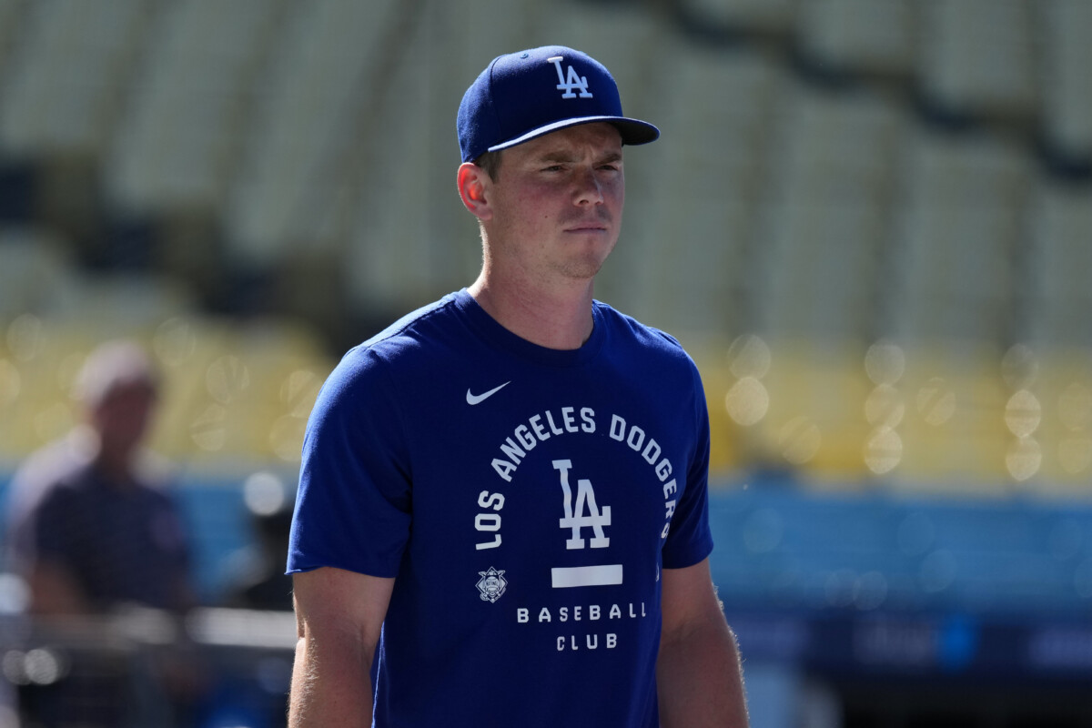 June 16; Los Angeles, California, USA; Los Angeles Dodgers catcher Will Smith during batting practice before the game against the Tampa Bay Rays at Dodger Stadium. Mandatory Credit: Kirby Lee-Imagn Images