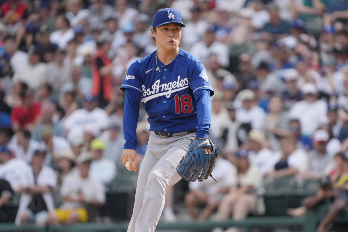Jun 13, 2026; Chicago, Illinois, USA; Los Angeles Dodgers pitcher Yoshinobu Yamamoto (18) throws the ball against the Chicago White Sox during the fifth inning at Rate Field. Mandatory Credit: David Banks-Imagn Images