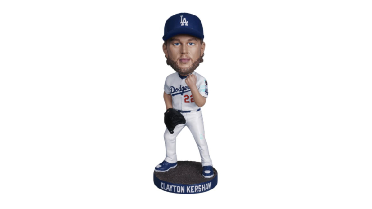 The Clayton Kershaw bobblehead was given out at Dodger Stadium on Aug. 14, 2026. Credit: Dodgers