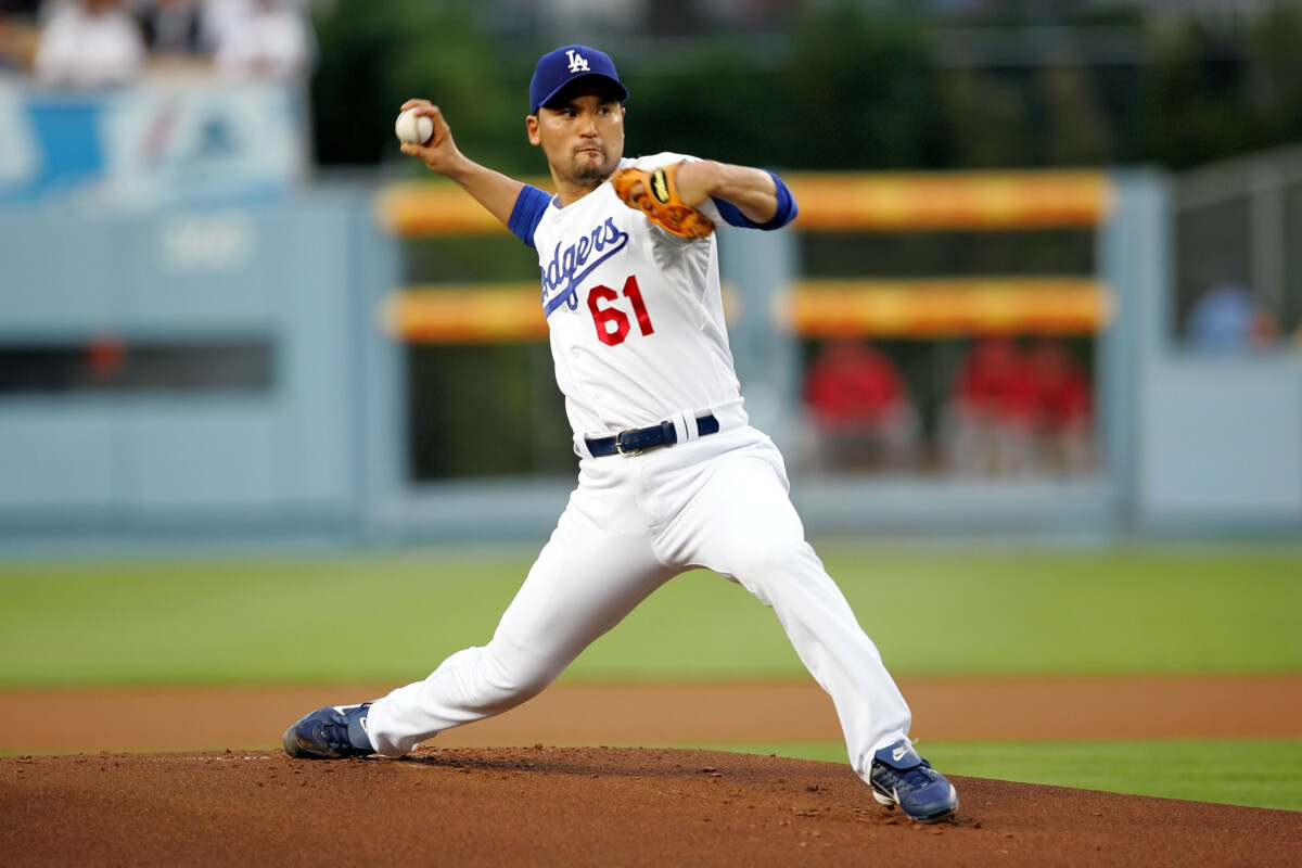 June 27, 2008: Los Angeles, CA, USA: Los Angeles Dodgers pitcher Chan Ho Park (61) pitches in the first inning against the Los Angeles Angels at Dodger Stadium. Mandatory Credit: Gary A. Vasquez-USA TODAY Sports