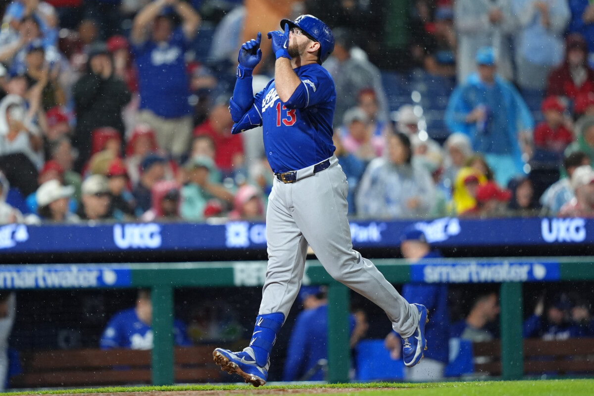 Jul 21, 2026; Philadelphia, Pennsylvania, USA; Los Angeles Dodgers infielder Max Muncy (13) rounds the bases after hitting a two-run home run against the Philadelphia Phillies in the fourth inning at Citizens Bank Park. Mandatory Credit: Kyle Ross-Imagn Images