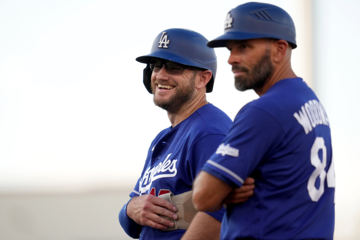 Jun 29, 2026; West Sacramento, California, USA; Los Angeles Dodgers third baseman Max Muncy (13) stands on first base after hitting an RBI single against the Athletics in the second inning at Sutter Health Park. Mandatory Credit: Cary Edmondson-Imagn Images