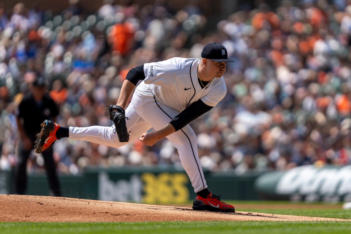 Detroit Tigers starting pitcher Tarik Skubal (29) delivers a pitch against the Baltimore Orioles during the first inning at Comerica Park in Detroit on Wednesday, July 29, 2026.