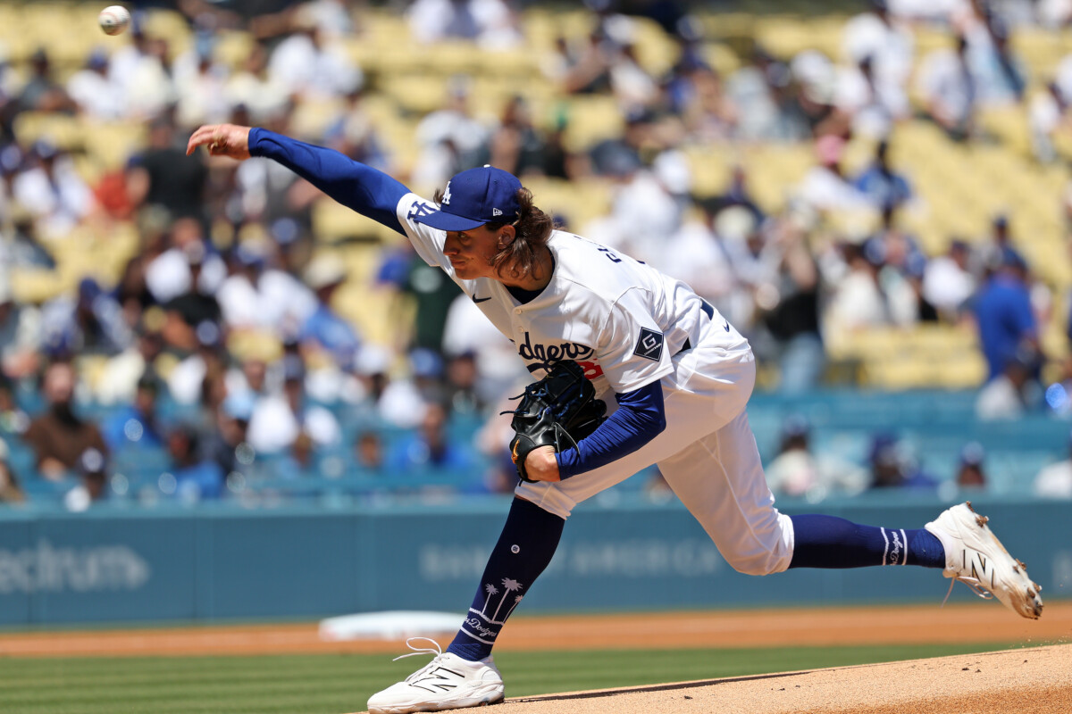 Apr 29, 2026; Los Angeles, California, USA; Los Angeles Dodgers pitcher Tyler Glasnow (31) throws pitch against the Miami Marlins during the first inning at Dodger Stadium. Mandatory Credit: Kiyoshi Mio-Imagn Images