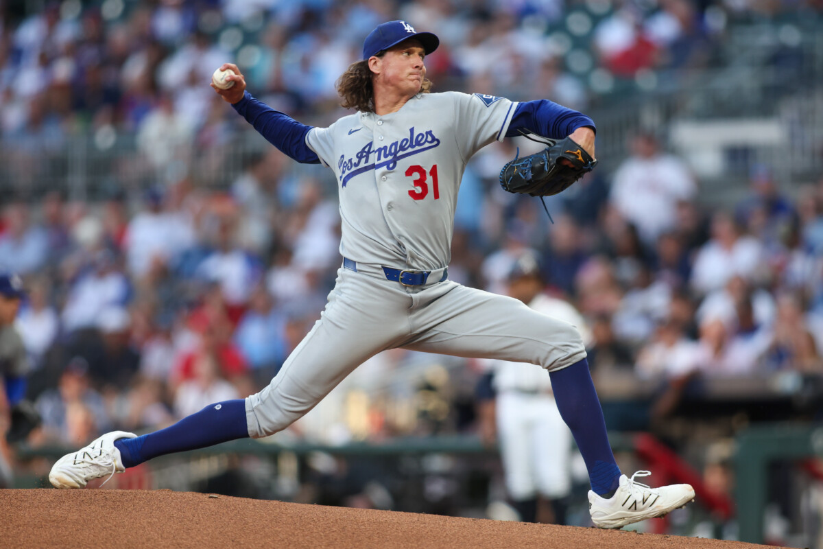 Aug 25, 2026; Atlanta, Georgia, USA; Los Angeles Dodgers starting pitcher Tyler Glasnow (31) throws against the Atlanta Braves in the first inning at Truist Park. Mandatory Credit: Brett Davis-Imagn Images