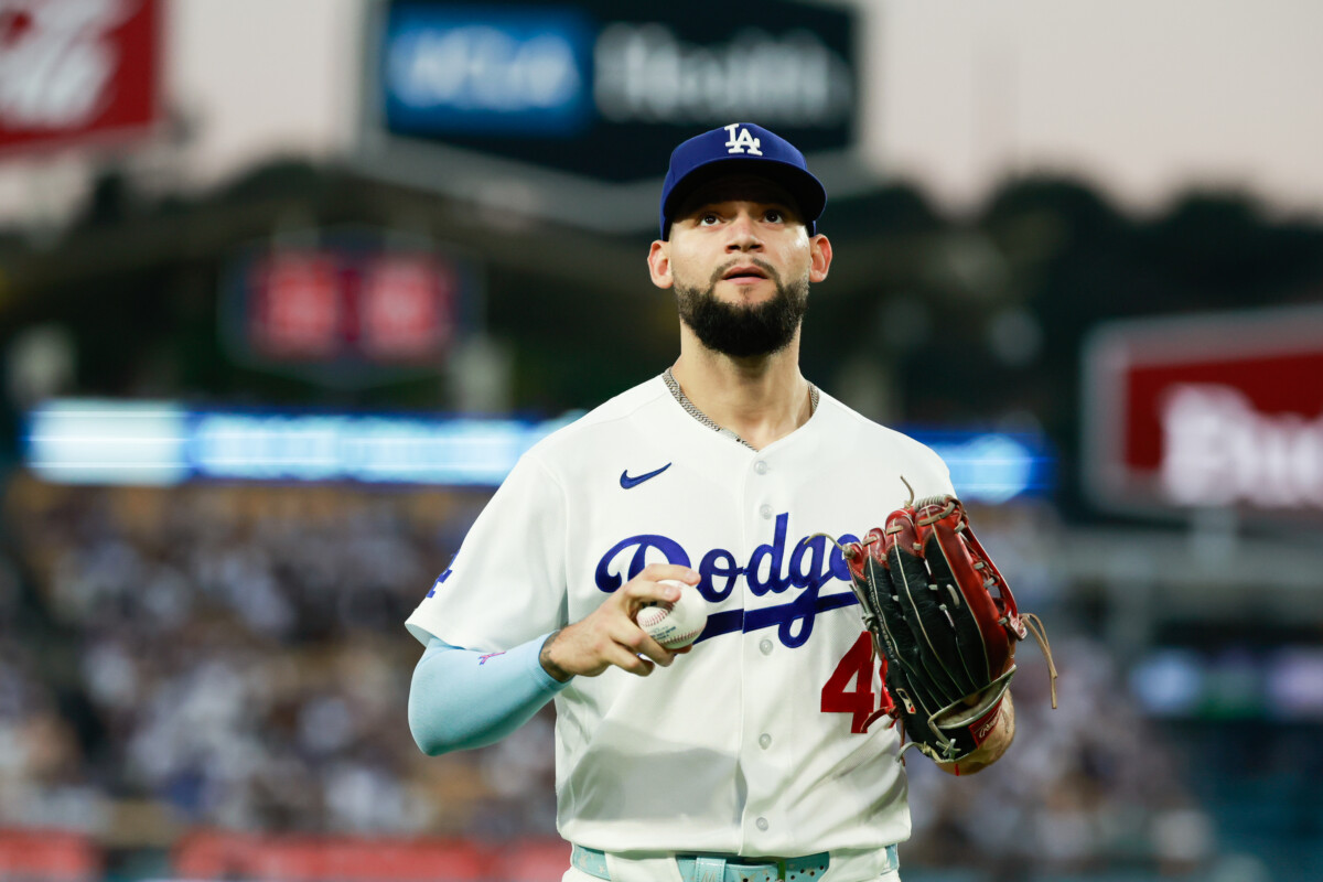 Jul 30, 2026; Los Angeles, California, USA; Los Angeles Dodgers center fielder Andy Pages (44) returns to the dugout in the middle of the third against the Seattle Mariners at Dodger Stadium. Mandatory Credit: William Navarro-Imagn Images