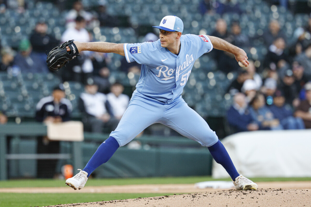 May 14, 2026; Chicago, Illinois, USA; Kansas City Royals starting pitcher Kris Bubic (50) delivers a pitch against the Chicago White Sox during the first inning at Rate Field. Mandatory Credit: Kamil Krzaczynski-Imagn Images