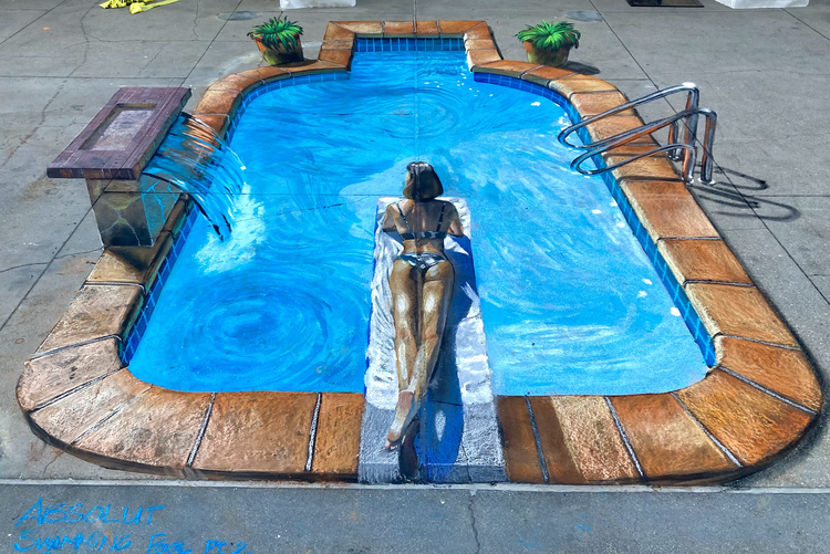 Artworks like Julio Jimenez's "Absolut Tan 2025" highlight the Pasadena Chalk Festival. Credit: Pasadena Chalk Festival