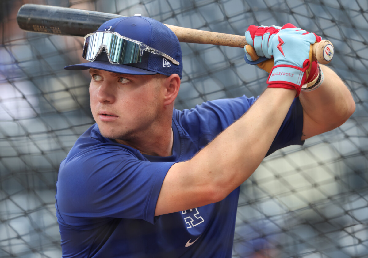 Jun 10, 2026; Pittsburgh, Pennsylvania, USA; Los Angeles Dodgers left fielder Ryan Ward (67) in the batting cage before the game against the Pittsburgh Pirates at PNC Park. Mandatory Credit: Charles LeClaire-Imagn Images