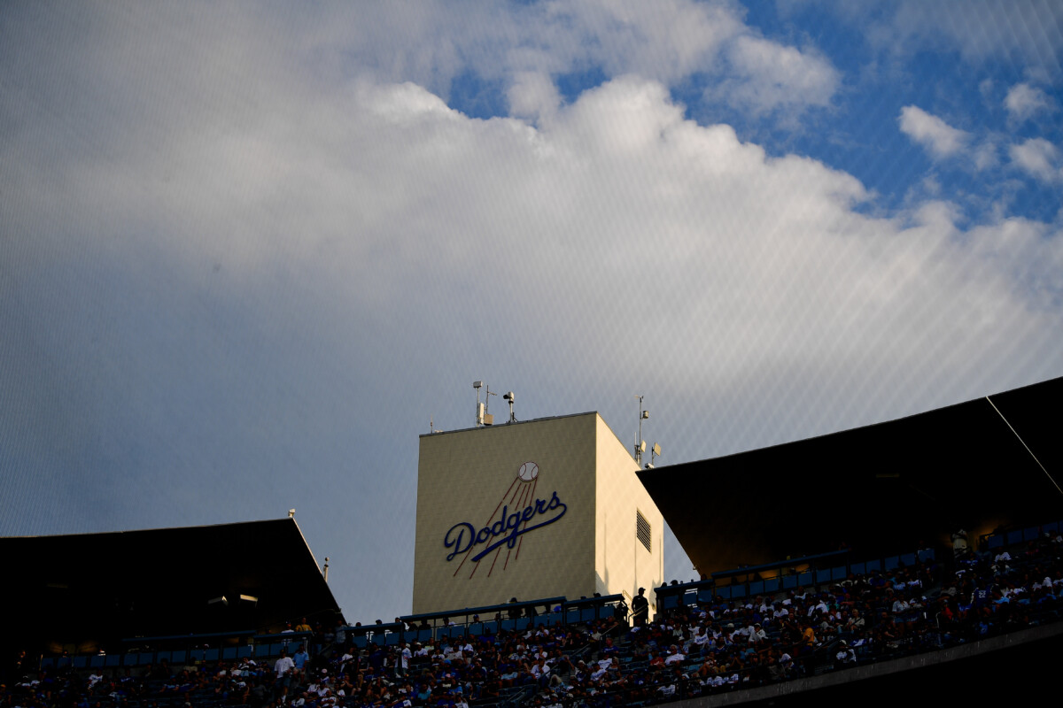 Jul 18, 2025; Los Angeles, California, USA; Top of the park elevator tower pictured at Dodger Stadium. Mandatory Credit: Gary A. Vasquez-Imagn Images