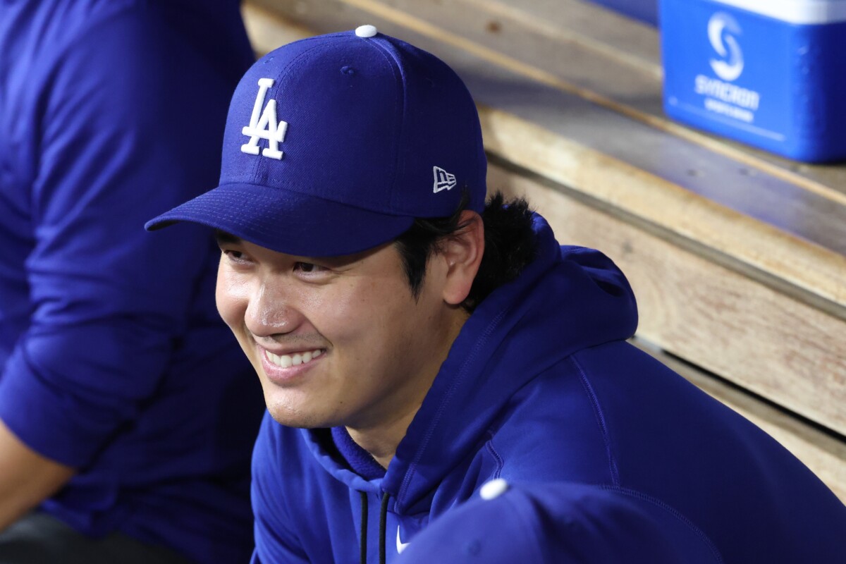 Sep 4, 2026; Los Angeles, California, USA;  Los Angeles Dodgers pitcher Shohei Ohtani (17) in the dugout during the eighth inning against the Washington Nationals at Dodger Stadium.  Mandatory Credit: Kiyoshi Mio-Imagn Images